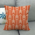 Orange linen square throw pillow cover with white arrow pattern on a grey sofa - Orange Arrow Pattern (6) / 18x18 Inch