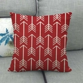 Detail of red linen pillowcase featuring white arrow patterns on a grey fabric sofa - Red Arrow Pattern (7) / 18x18 Inch