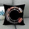 Black square cushion with industrial 3D mechanical letter C on a gray sofa - 45x45cm / Mechanical Style Letter C