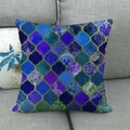 Detailweergave van Marokkaanse kussenhoes op een grijze bank met textuur - Blauw Groen Marokkaanse Patchwork (3)