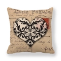 Linen cushion cover featuring a vintage postcard heart design in a square shape - Black Vine Heart Style
