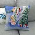 Linen Christmas pillow case with hand-drawn festive tree and children on gray sofa - Christmas Tree Children Illustration (6)