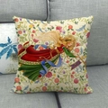 Detail of linen cushion cover featuring a vintage angel illustration on a gray sofa - Vintage Angel Illustration (20)