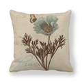 Linen pillowcase with hand-painted green flower and butterfly print with Peace text - Cyan Green Floral Yellow Butterfly (Peace) / 18x18 Inch