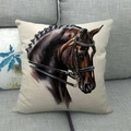 Linen pillow cover with vintage horse head illustration on a neutral beige background - 45x45cm / Brown Horse Portrait (2)