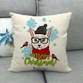 Christmas cartoon cat linen pillow cover with Merry Christmas text on a grey sofa - Cat With Red Scarf And Hat Style (5)