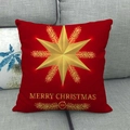 Detailed view of red linen pillowcase with golden star and Merry Christmas print - Red Christmas Star (5)