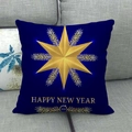 Navy blue linen cushion cover with gold star and Happy New Year festive print - Deep Blue Happy New Year Star (7)