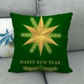 Dark green linen pillow cover with gold star and Happy New Year pine needle design - Dark Green Happy New Year Star (8)