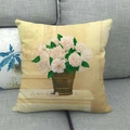 Federa in lino con stampa floreale giallo caldo stile pittura a olio sul divano - Mazzo di Fiori Stile Pittura a Olio (2)