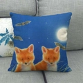 Fodera per cuscino in lino con stampa di volpe e luna per decorazioni natalizie - Cuccioli di Volpe Gemelli Cielo Stellato (4)