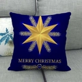 Housse de coussin de Noël bleu foncé avec étoile dorée et message sur canapé gris - Étoile de Noël Bleu Foncé (1)
