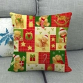 Christmas linen pillow cover with patchwork teddy bear and rocking horse holiday pattern - Patchwork Style Festive Elements (5)