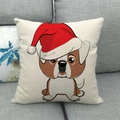 Detail of Christmas cartoon dog pattern on linen pillow cover for holiday home decoration - Painted Puppy with Hat (7)