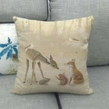Linen pillowcase featuring a cartoon deer and forest animal gathering in winter snow - 45x45cm / Forest Animal Gathering Style (11)