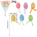 Set of 6 colorful glitter foam Easter egg picks with ribbons for festive decor - Striped