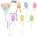 Set of colorful Easter egg cake toppers with floral patterns and satin ribbons - Flower Style