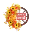 Autumn wreath featuring sunflowers and maple leaves on a vintage wooden wheel frame - Sunflower Red Plate Wheel Wreath