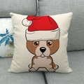 Linen Christmas pillow cover with cute cartoon dog wearing red hat on grey sofa - Cute Atmosphere Dog (11)