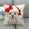 Christmas puppy throw pillow cover with red bow on a gray linen sofa backdrop - Black Outlined Cartoon Dog (12)