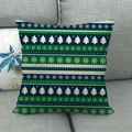 Close-up of a rustic linen Christmas pillowcase with snowflake and pine tree patterns - Winter Stripes Pine Trees (11)