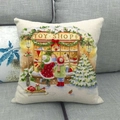 Christmas cushion cover 45x45cm in beige linen with kids at toy shop window scene - Winter Toy Shop Scene (8)