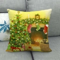 Christmas linen square pillow cover with festive fireplace and tree pattern on gray sofa - Indoor Fireplace Festive Scene (9)