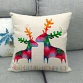 Linnen kerstkussenhoes met kleurrijke rendieren voor interieurdecoratie - Geometrische Patchwork Rendier Stijl
