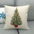 Christmas linen throw pillow with elegant red berry tree print on creamy white base - Berry Decorated Christmas Tree (10)