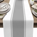 White table runner with grey stripe and dotted pattern on a wooden dining table - Gray And White Dotted Stripes (款式--8)