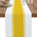 Modern white and yellow striped table runner on dark wood for home dining decor - Yellow And White Patchwork Stripes (款式--9)