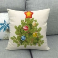 Macro detail of Christmas tree linen pillowcase featuring colorful festive ball ornaments - 45x45cm / Colorful Ball Tree (4)
