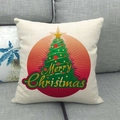 Detailed texture of linen Christmas tree pillow cover with Merry Christmas print - 45x45cm / Art Font Christmas Tree (10)