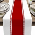 Striped table runner featuring a bold red center band on a white fabric base - Red And White Step Stripes (款式--10)