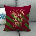 Linen sofa cushion cover with red and green stripes and golden Sparkle lettering - Sparkle all the Way Style