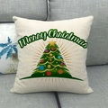 Linen Christmas tree pillow cover with Merry Christmas text on a grey fabric sofa - 45x45cm / Color Ball Pentagram Style (18)
