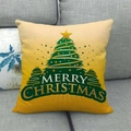 Linen Christmas tree pillow case with Merry Christmas text on a grey sofa - 45x45cm / Warm Yellow Layered Tree (20)