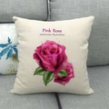 Fodera per cuscino in lino floreale con illustrazione ad acquerello di rosa su divano - Illustrazione ad Acquerello di Rosa Rosa (3) / 45x45 cm