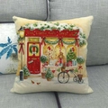 Christmas linen pillowcase with The Little Gift Shop red snow scene illustration - Little Gift Shop Scene (18)