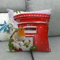 Close-up of linen cushion cover texture with Christmas robin and red postbox design - Winter Postbox and Robin (6)