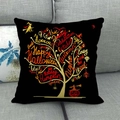 Linen Halloween pillow case with gold and red festive tree graphic on black background - Halloween Creative Tree Style (5)