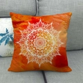 Orange linen throw pillow cover with white mandala pattern on a grey sofa - 45x45cm / Warm Orange Watercolor Mandala (6)