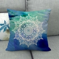 Bohemian linen cushion cover with white mandala print on blue and teal gradient background - 45x45cm / Lake Blue Art Mandala (7)