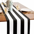 Modern black and white striped table runner in cotton linen blend for dining decor - Black And White Equal Width Vertical Stripes (款式15)
