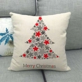 Christmas tree star print linen cushion cover with Merry Christmas slogan on sofa - Red Star Christmas Tree Style (7)