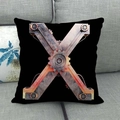 Fodera per cuscino in lino con lettera X meccanica 3D industriale su sfondo nero - 45x45cm / Lettera X Stile Steampunk Industriale Meccanico / Nero