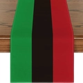 Striped table runner with green, black, and red vertical stripes on wooden surface - Style 16 / 183x33