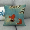 Linen pillowcase with cartoon foxes and autumn leaves on a gray sofa background - Swing Flowers Fox Style (5)
