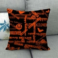 Halloween throw pillow cover with orange Happy Halloween text and pumpkin on black linen - Halloween Pumpkin Bat Style (8)