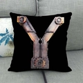 Federa per cuscino in lino con lettera Y in stile industriale steampunk e ingranaggi - 45x45cm / Lettera Y Stile Steampunk Industriale Meccanico / Nero